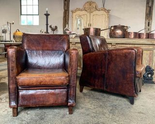 Art Deco Style Leather Armchairs