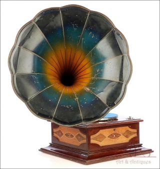 Antique Odeon Gramophone - Phonograph With Inlaid Decoration.  Germany,  Circa 1915
