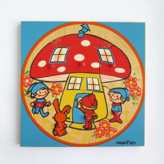 Vintage Simplex Square Wooden Puzzle Mushroom Dwarfs | Dutch Holland Fairytale