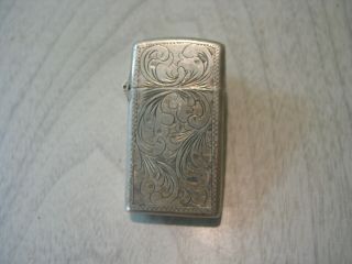 Vintage Zippo Lighter Sterling Silver Hand Engraved Case 1955 ? Pat 2517191