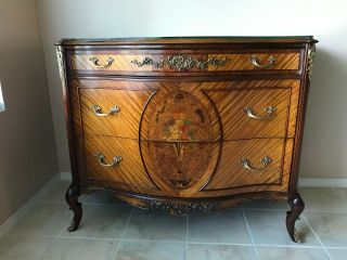 Unique Antique Satinwood French Marquetry Chest Of Drawers