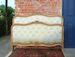 French Antique Carved Walnut Louis Xv Queen Size Upholstered Bed