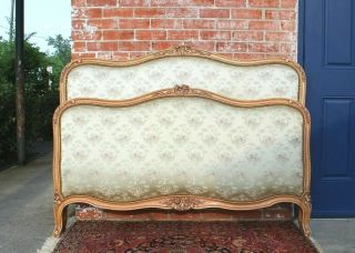 French Antique Carved Walnut Louis XV Queen Size Upholstered Bed 2