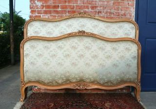 French Antique Carved Walnut Louis XV Queen Size Upholstered Bed 3
