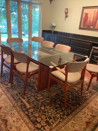 Danish Teak Glass Top Dining Table And Chairs - Erik Buch 1960 
