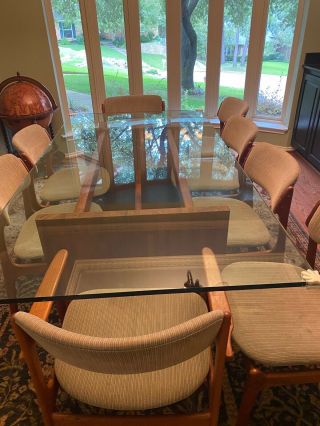 danish teak glass top dining table and chairs - Erik Buch 1960 ' s - O.  D.  Mobler 2