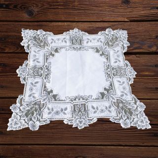 Vintage White Lace Boho Table Runner Or Side Table Cover 34 " X 34 " Floral