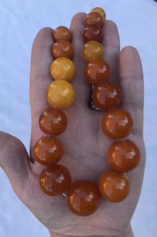 Antique Baltic Egg Yolk Butterscotch Amber Beaded Necklace 112 Grams Marble Bead