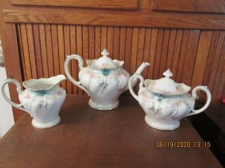 Vintage Rs Prussia 3 Pc.  Set - Tea Pot,  Sugar Bowl,  Creamer - Mold 452