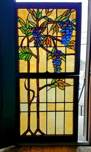 Antique Arts And Crafts Double Hung Stained Glass Window 30 X 64