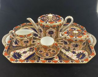 Very Rare Antique Royal Crown Derby Tea Set W/ Tray Old Imari 876 C.  1880