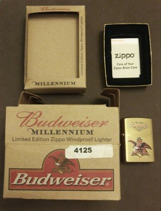 2000 Budweiser Millennium Limited Edition Brass Full Size Zippo Lighter Unfired