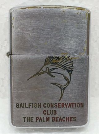 Vintage Engraved 1958 Zippo Lighter - Sailfish Conservation Club - Palm Beach