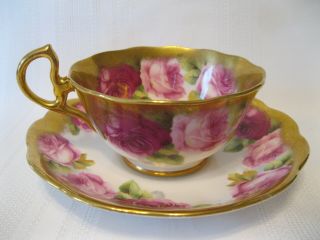 Vintage Royal Albert Old English Rose Heavy Gold Trim Cup And Saucer