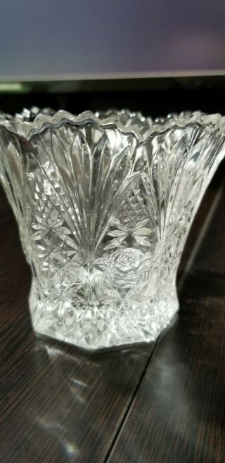Clear Cut Etched Glass Sugar Bowl Jam Jar With Lid 3 1/2 " Tall