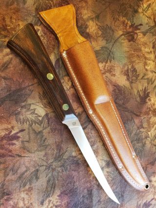 Vintage Western Stainless Steel Fish Fillet S - W76 Knife With Leather Sheath