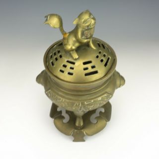 Vintage Chinese Bronze Censer With Kylin Finial - Slight Damage But Lovely 2