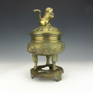Vintage Chinese Bronze Censer With Kylin Finial - Slight Damage But Lovely 3