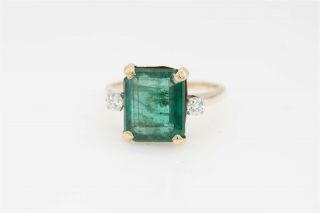 Antique 1950s $10,  000 10ct Colombian Emerald Diamond 14k Yellow Gold Ring