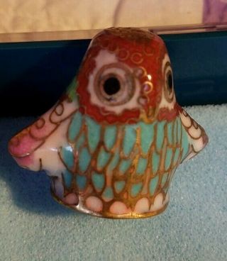 And Rare Vintage Enameled Porcelain Cloisonne Owl Thimble Collectible