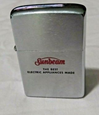 Vintage 1950 - 57 Zippo Advertising Lighter Sunbeam Best Electric Appliances Made