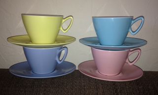 Vintage Retro 1950s/ 60s Gaydon Melmex Picnic Teacups & Saucers Pastel Pink Blue