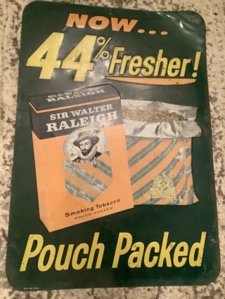1940s/50s Vintage Sir Walter Raleigh Tobacco Embossed Tin Litho Sign - 24x16.  5