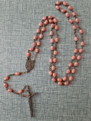 Vintage Catholic Rosary Pink Glass Beads