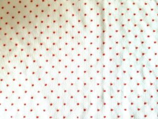 45 X 62 " Vintage Flocked Red Dotted Swiss On White Sheer Nylon Blend Fabric