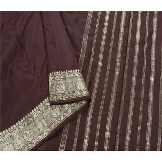 Sanskriti Vintage Indian Sari Brown 100 Pure Silk Sarees Woven Brocade Fabric