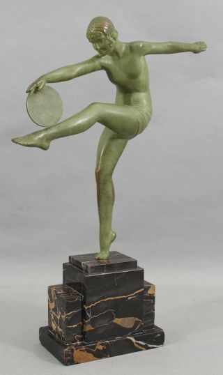 Antique Demetre Chiparus Art Deco Dancing Woman Disc Bronze Sculpture