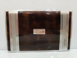 Vintage Ronson Brown Enamel & Silver Cigarette Case / Rare / 3 1/4 X 5