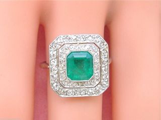 Antique Art Deco.  80ctw Diamond 1.  50ct Emerald Platinum Cocktail Ring 1930 Sz8