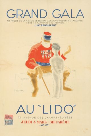 Vintage Poster French Cappiello Grand Gala Au Lido Music Soldier 1938