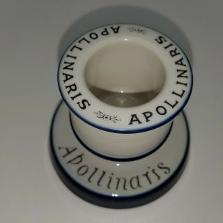 Vintage French Apollinaris Ceramic Match Holder Striker Blue White