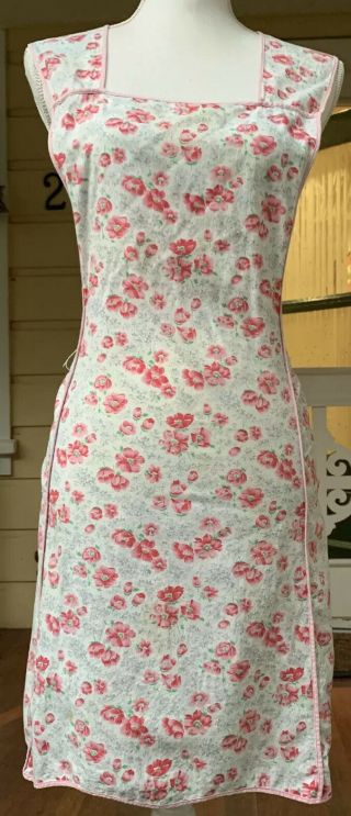 Vintage 50’s Pink & White Floral Full Apron W Side Pockets - I Love Lucy