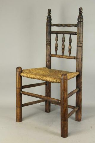 Museum Quality Ma 17th C Pilgrim Period Carver Side Chair In Old Grungy Surface