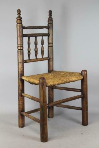 MUSEUM QUALITY MA 17TH C PILGRIM PERIOD CARVER SIDE CHAIR IN OLD GRUNGY SURFACE 2