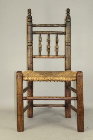 MUSEUM QUALITY MA 17TH C PILGRIM PERIOD CARVER SIDE CHAIR IN OLD GRUNGY SURFACE 3
