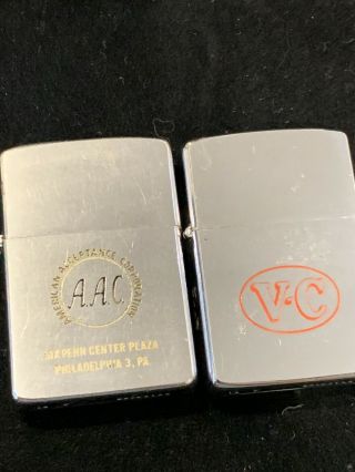 2 Vintage Zippo Lighters 1963 American Acceptance Corp & 1966 V - C
