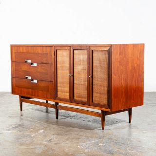 Mid Century Modern Dresser Credenza American Martinsville Walnut 6 Drawer Danish