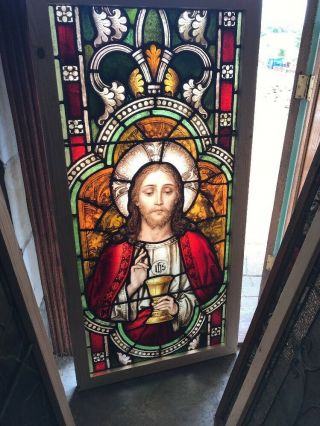 Sg 2460 Meyer Munich Antique Painted And Fired Christ Communion Window