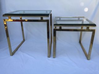 1970s Vintage Milo Baughman Brass and Beveled Glass Nesting Tables - A Pair 3