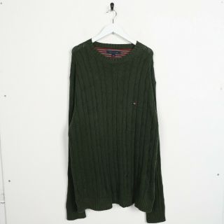 Vintage Tommy Hilfiger Small Logo Knitted Sweatshirt Jumper Green | Large L