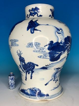 Large Chinese Blue & White Porcelain Antique Jar With Deer Landscaping