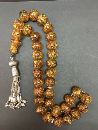 Antique Ottoman Yaldes Zaphrani cherry amber bakelite islamic prayer beads 92g 2