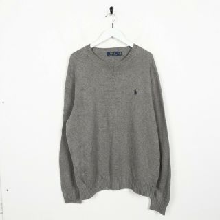 Vintage Ralph Lauren Small Logo Knitted Sweatshirt Jumper Grey | Large L