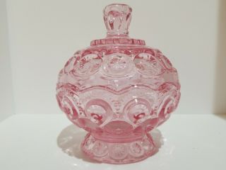 Vintage L.  E.  Smith Depression Glass Moon And Stars Pink Lidded Candy Dish