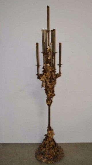 Tom Greene Brutalist Torchiere / Torch Cut Brass Floor Lamp 78 Inches Tall