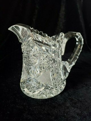 Creamer Small Pitcher Cut Leaded Clear Glass Vintage Abp Hobstars Fine Cane